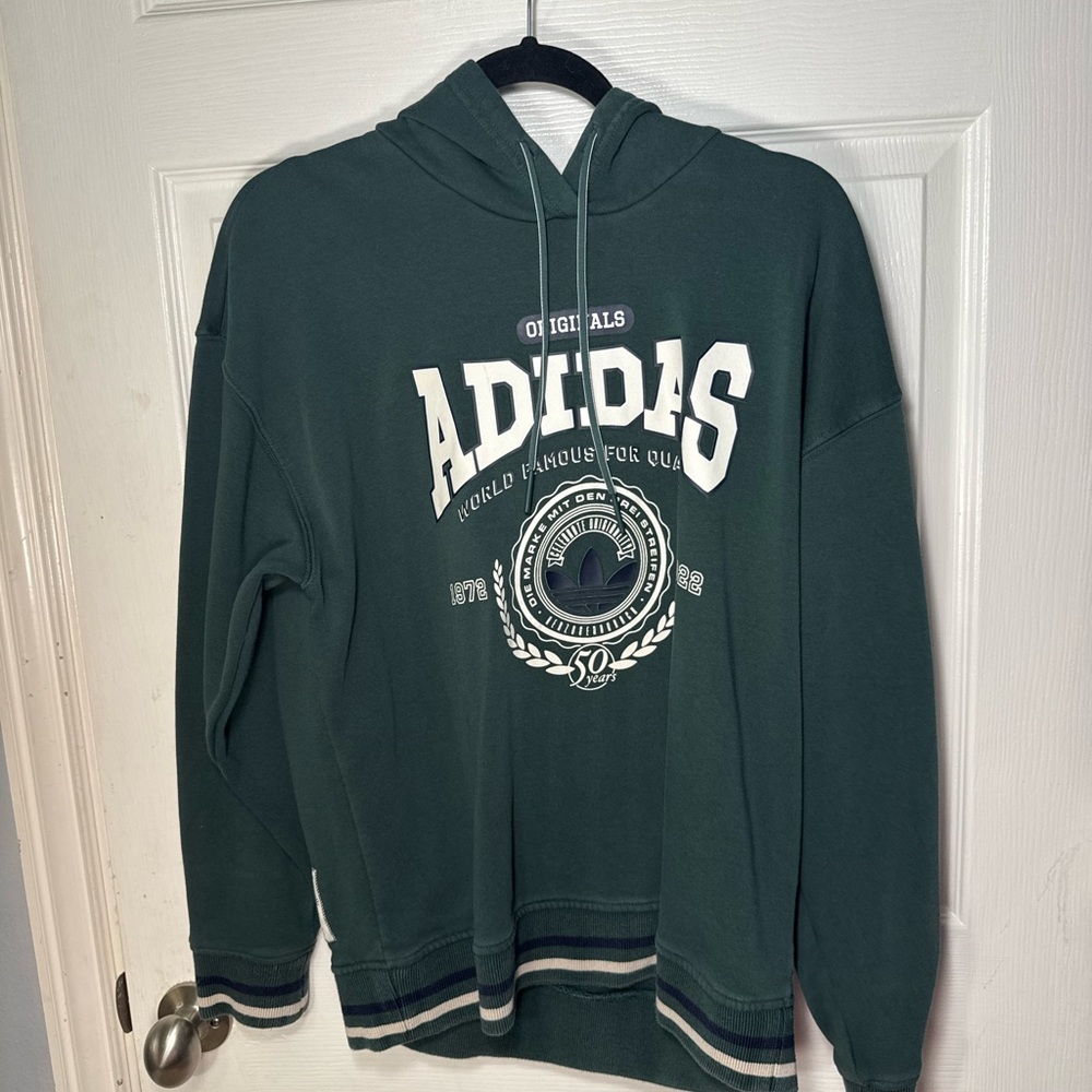Adidas Green Pullover Hoodie with Ribbed Cuffs
